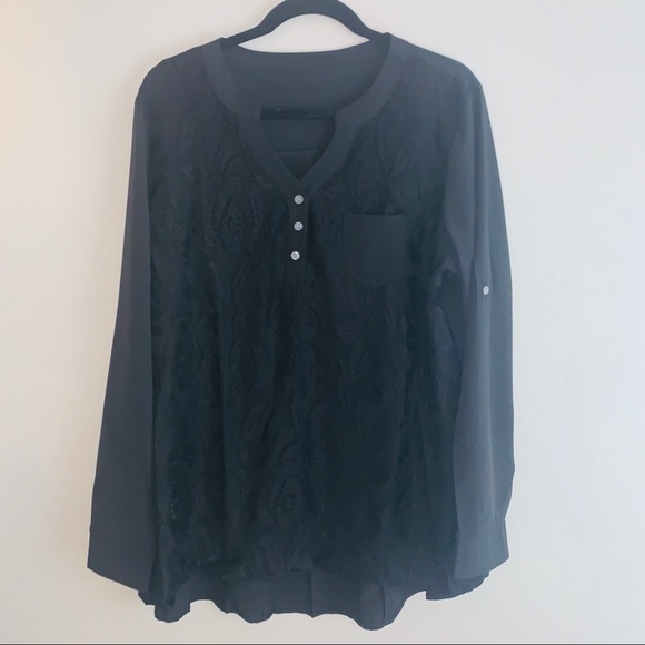 *LAST ONE* Mandy Lace Panel Split Neck Blouse - Picture 9 of 13